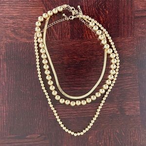 3 Gold Tone Pearl and Herringbone Chains / Necklaces